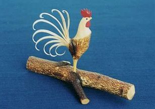 Branch rooster carving