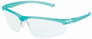Woman's safety glasses with a teal color frame