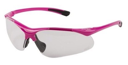 Woman's safety glasses with a bright pink frame